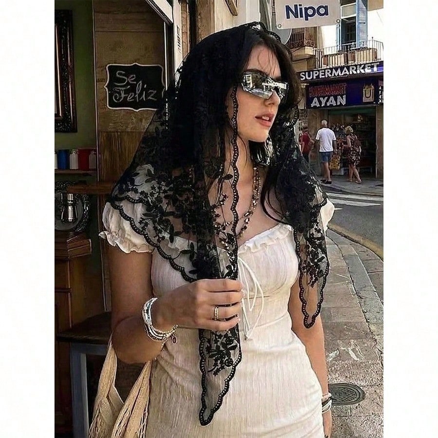 Women Formal Wear Hijab - 1pc Women's Solid Color Elegant Lace