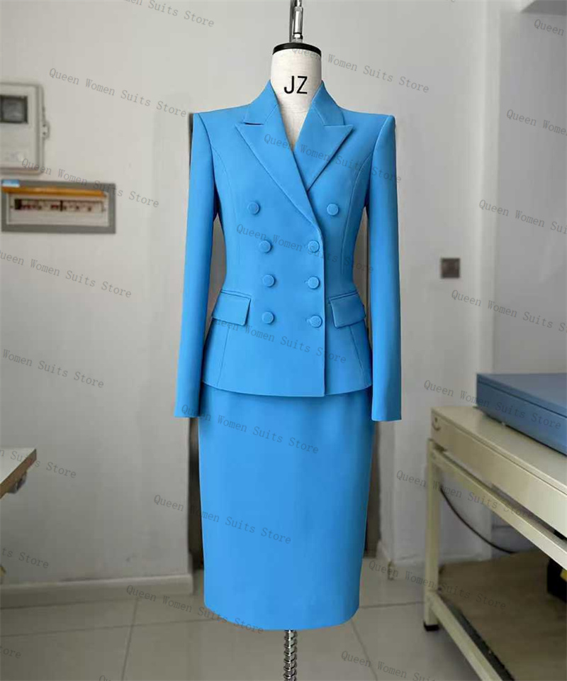 Women'S Formal Jackets To Wear With Dresses - Sky Blue Women Suit Skirt Set