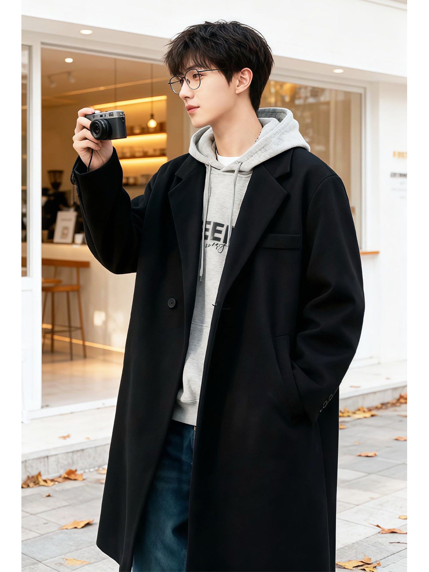 Tailored Coat Wool - Black Woolen Coat Men's Mid-Length Autumn