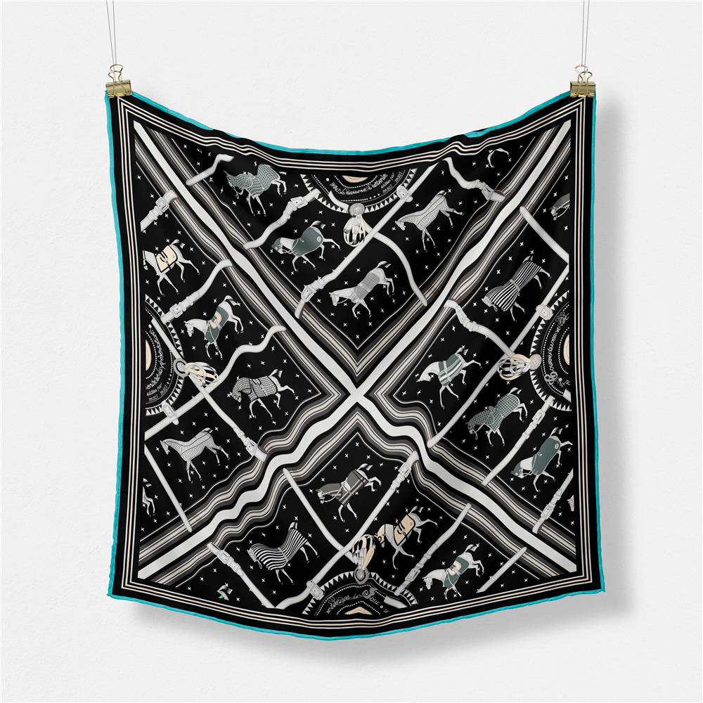 Scarf Silk Neck - 53CM Brand Small Plaid Horse Printing