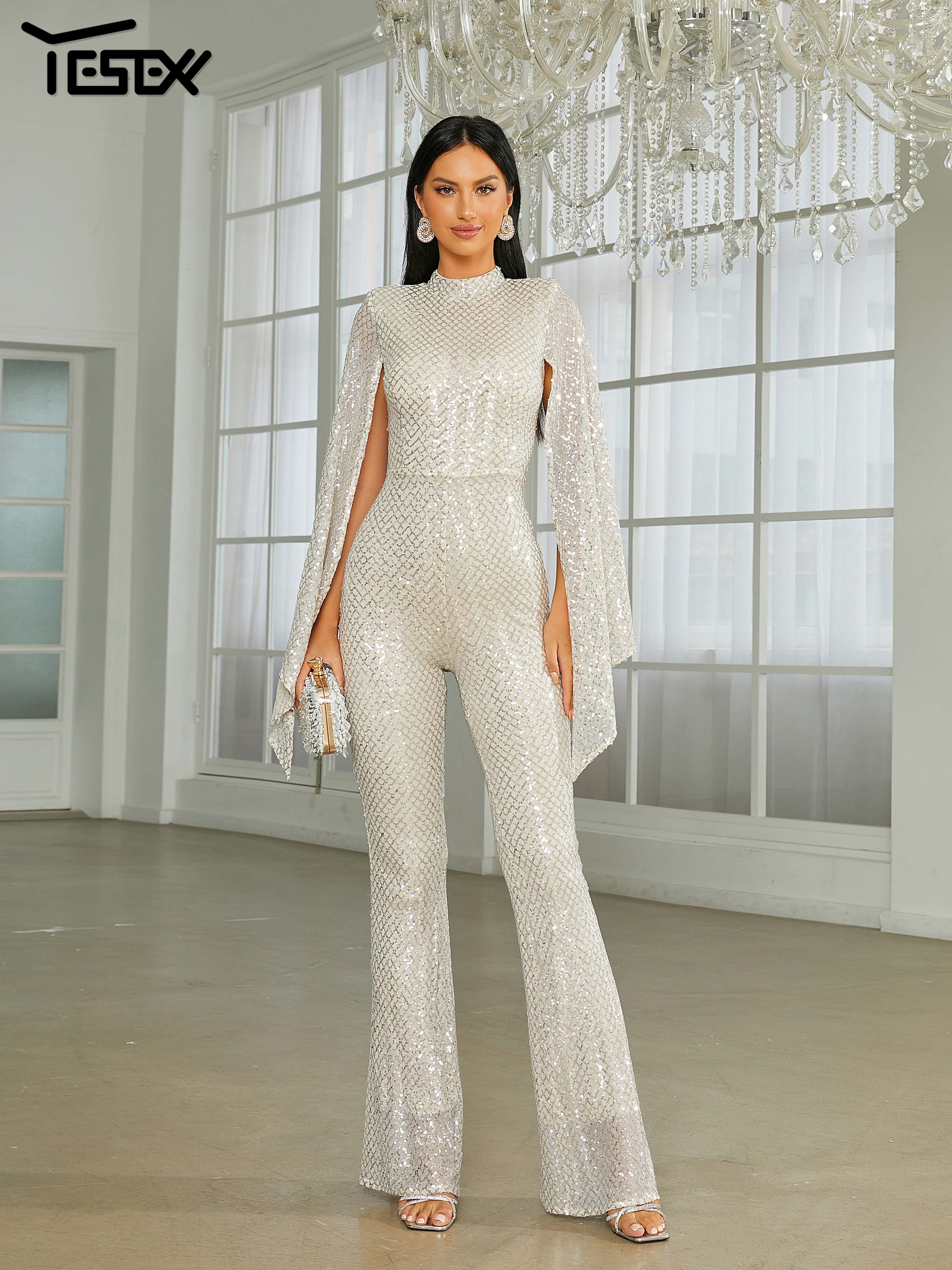 Women'S Formal Wear With Pants - Yesexy New Stand Collar Cape Sleeve