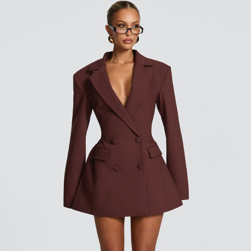 Elegant Women's Brown Flared B - Women'S Formal Jackets To Wear With Dresses avis et prix