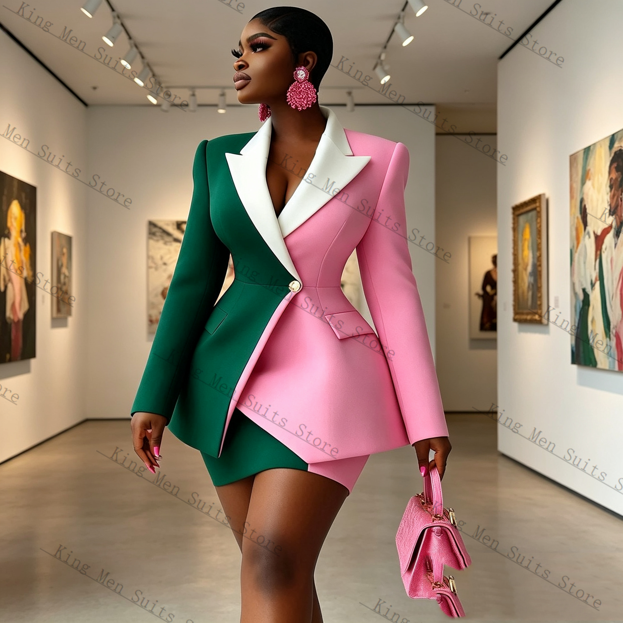 Pink Green Women Suit Skirt Se - Women'S Formal Jackets To Wear With Dresses avis et prix