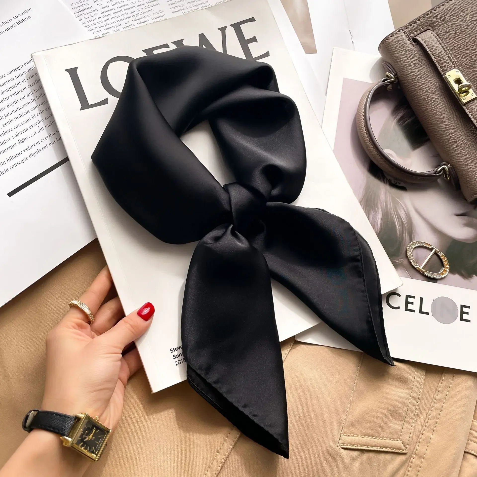 70cm Solid Colors Neckerchief  - Scarf Silk Neck avis et prix