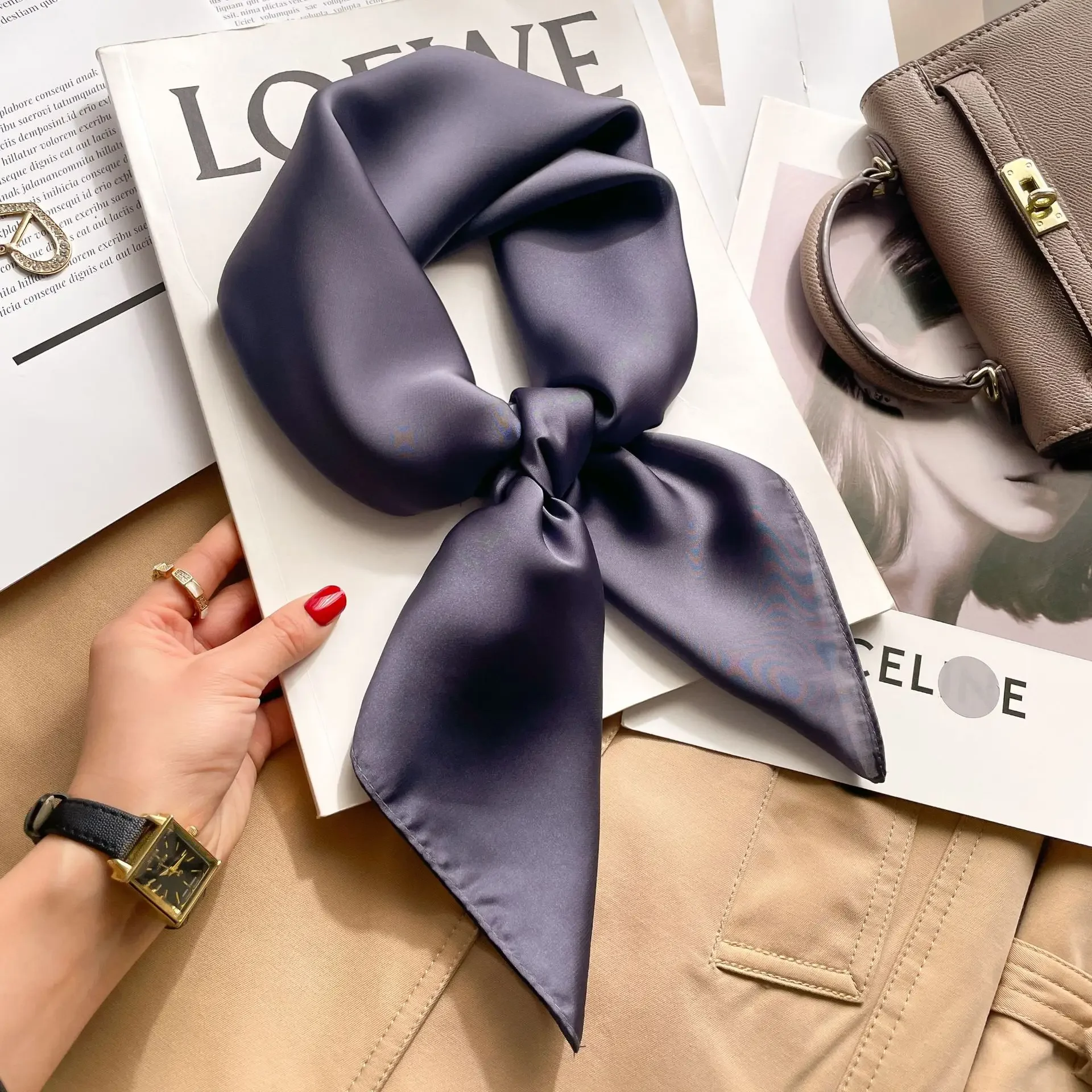70cm Solid Colors Neckerchief  - Scarf Silk Neck avis et prix