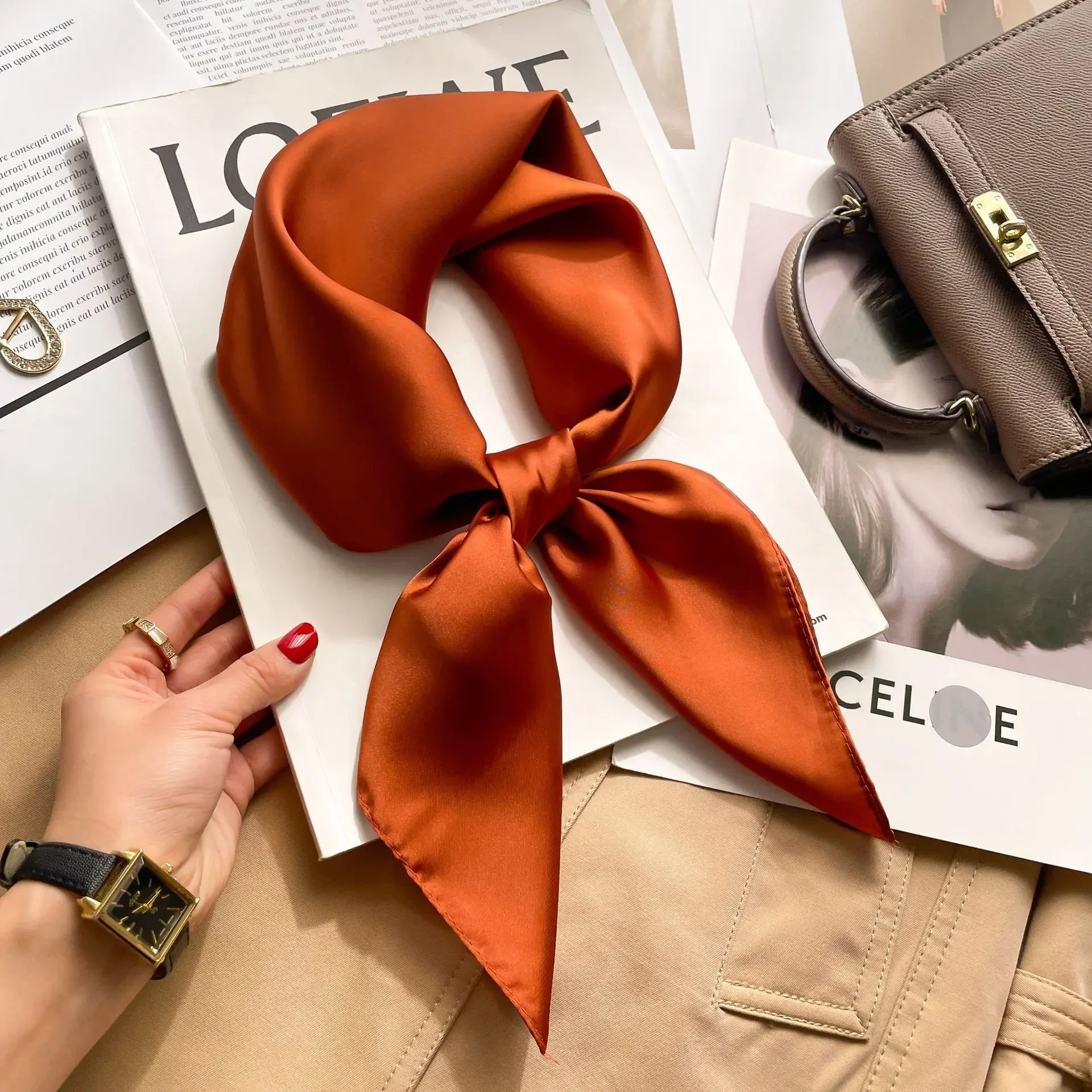 70cm Solid Colors Neckerchief  - Scarf Silk Neck avis et prix