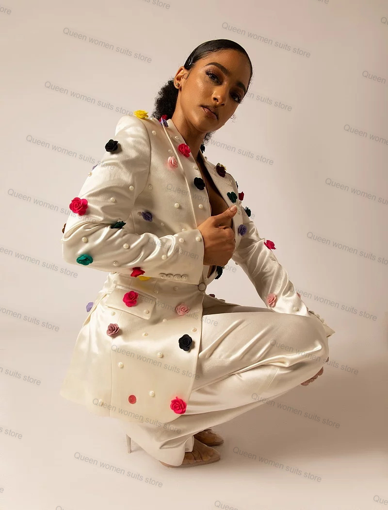 Off White Satin Women Suit Set - Women'S Formal Jackets To Wear With Dresses avis et prix
