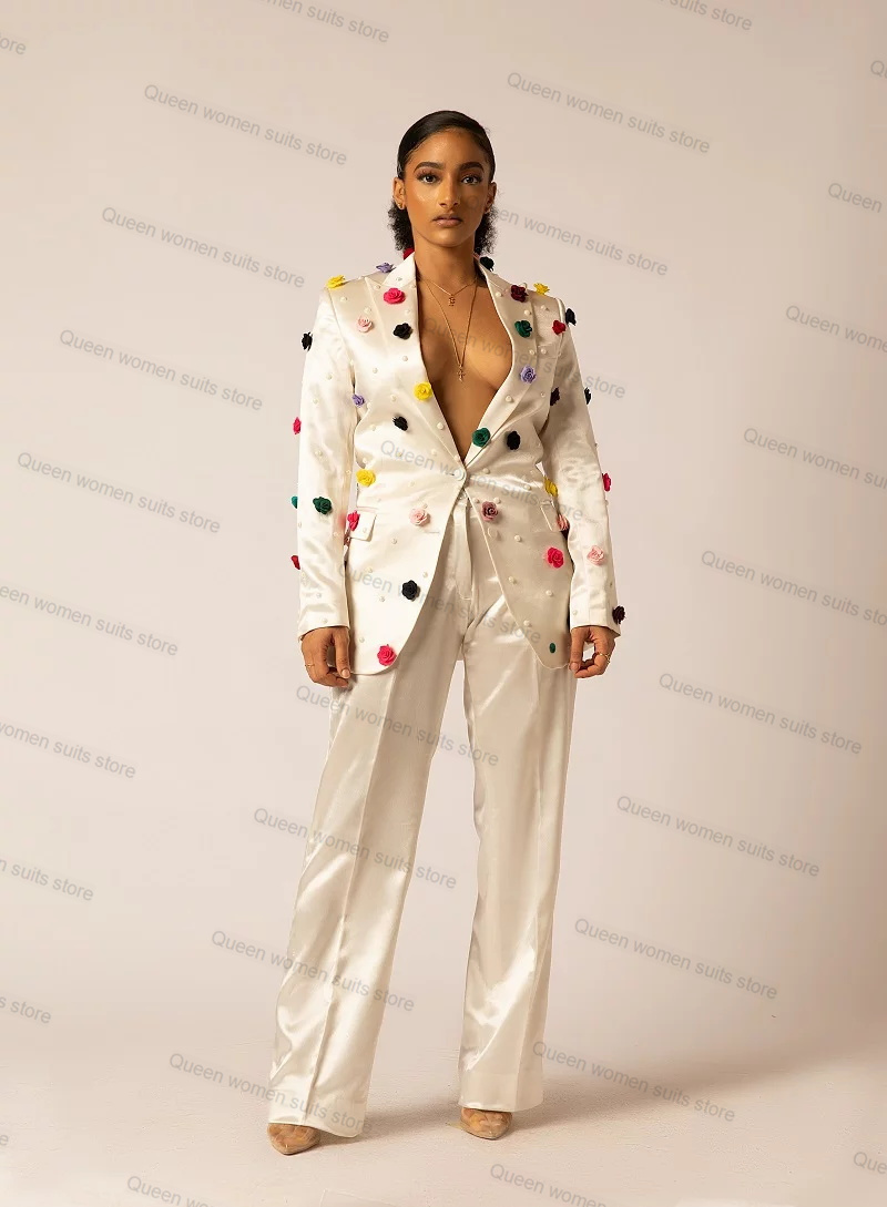 Off White Satin Women Suit Set - Women'S Formal Jackets To Wear With Dresses avis et prix