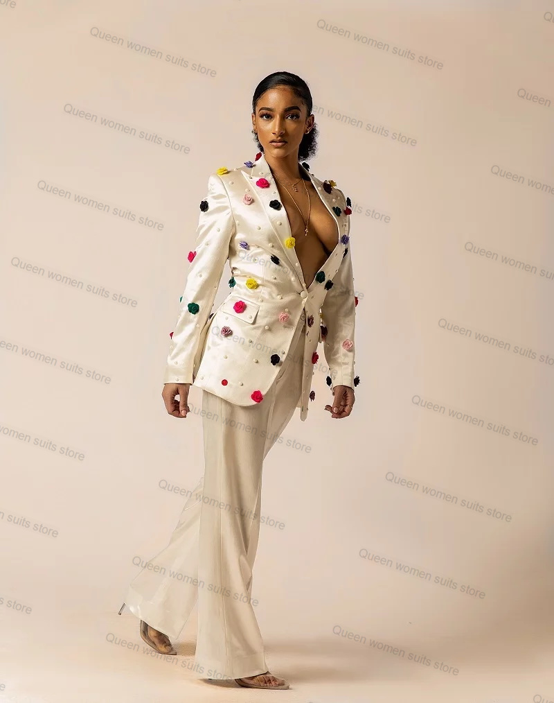 Off White Satin Women Suit Set - Women'S Formal Jackets To Wear With Dresses avis et prix