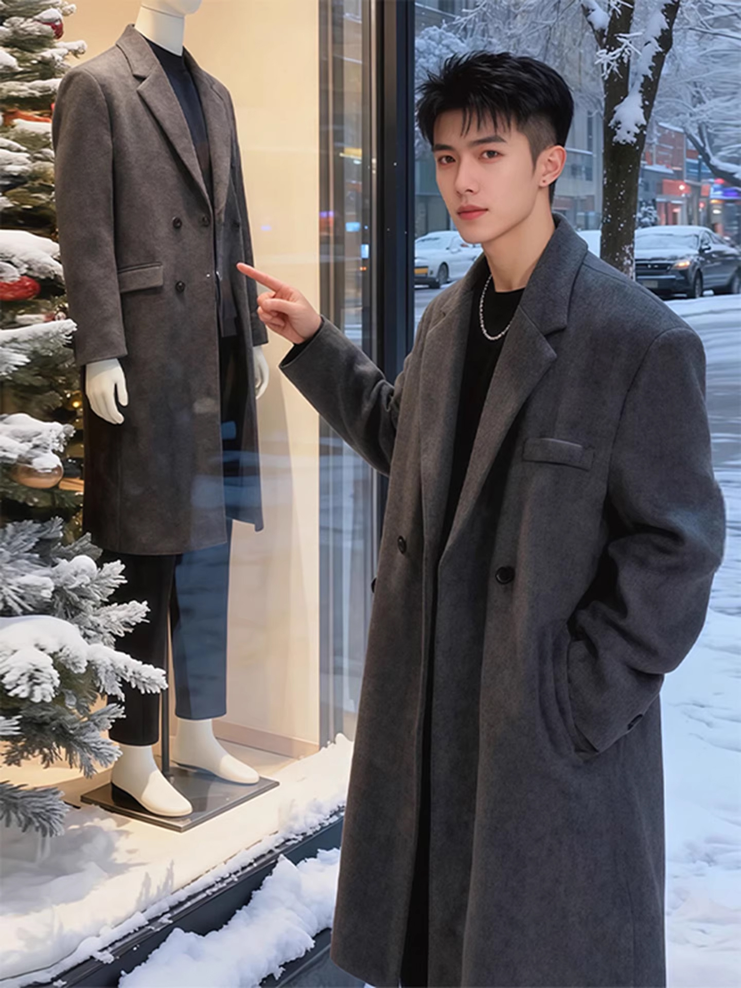 Black Woolen Coat Men's Mid-Le - Tailored Coat Wool avis et prix
