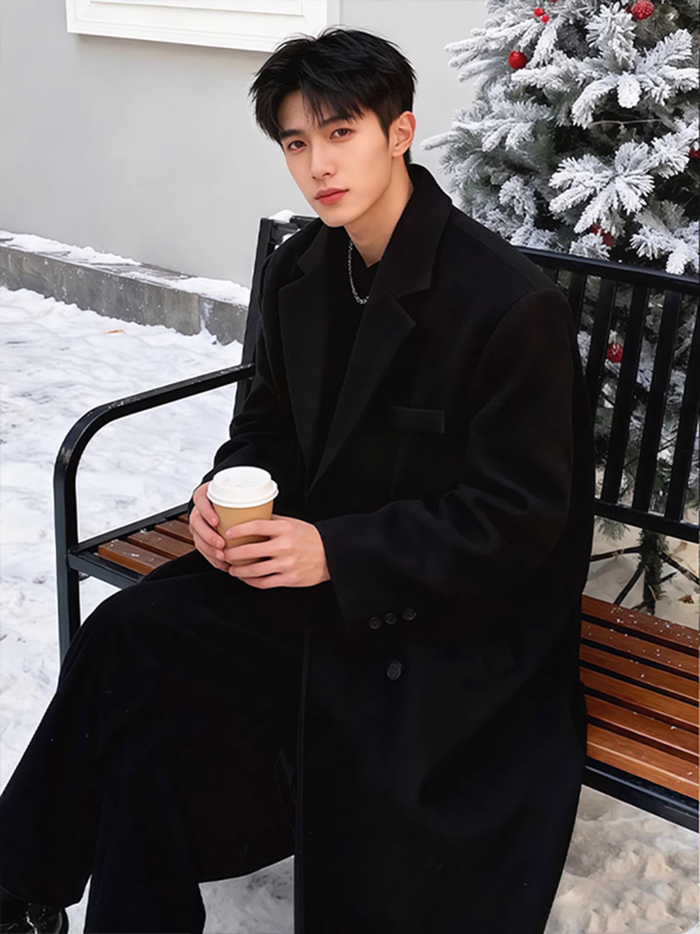 Black Woolen Coat Men's Mid-Le - Tailored Coat Wool avis et prix