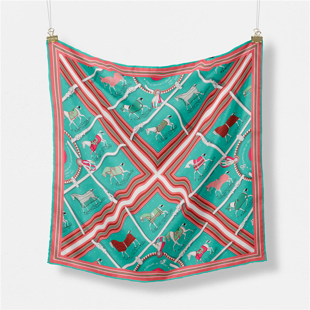 53CM Brand Small Plaid Horse P - Scarf Silk Neck avis et prix