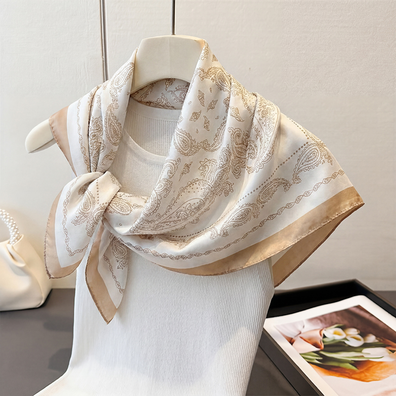 Vintage Beige Paisley Print Sq - Scarf Silk Neck avis et prix
