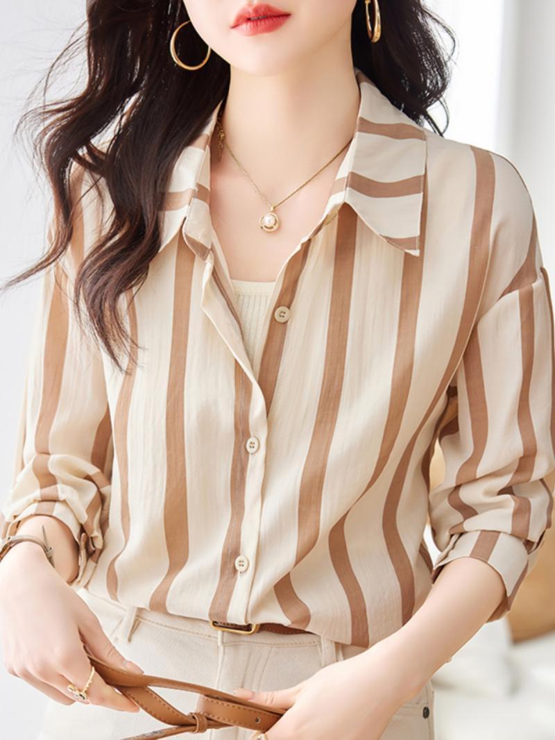 Apricot Striped Long Sleeved S - Women Formal Wear Shirts avis et prix