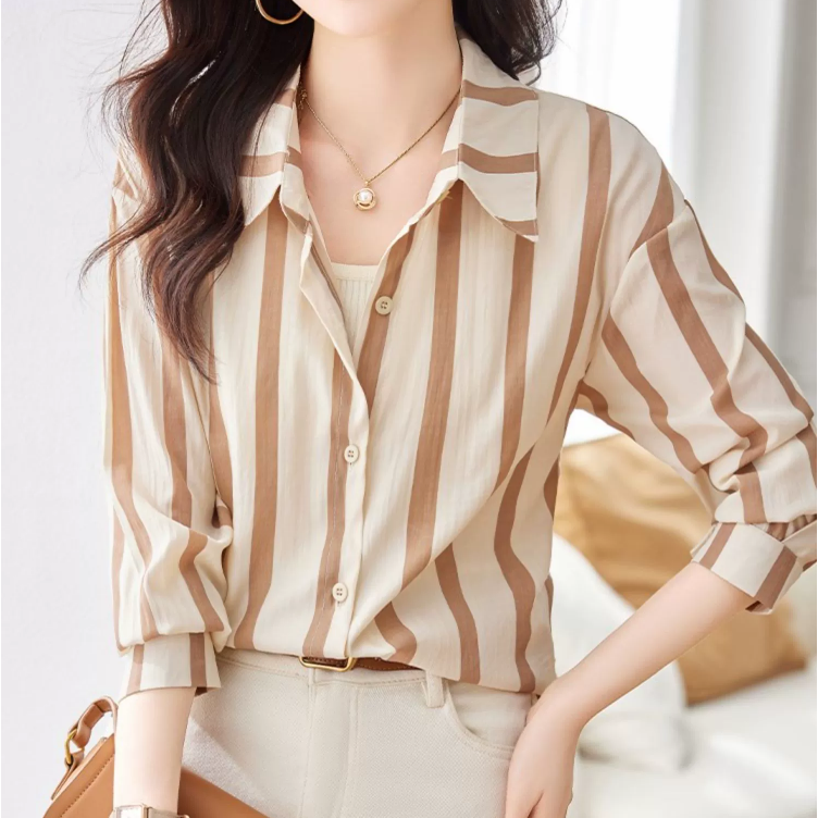 Apricot Striped Long Sleeved S - Women Formal Wear Shirts avis et prix