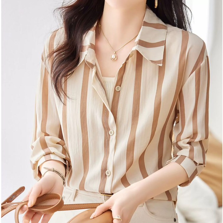 Apricot Striped Long Sleeved S - Women Formal Wear Shirts avis et prix