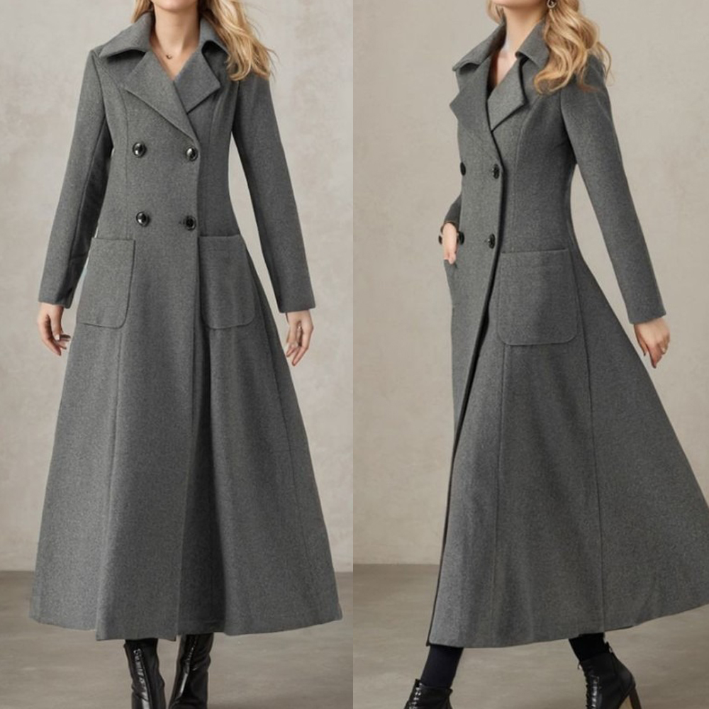 Women Gray Long Jacket Wool Do - Tailored Coat Wool avis et prix