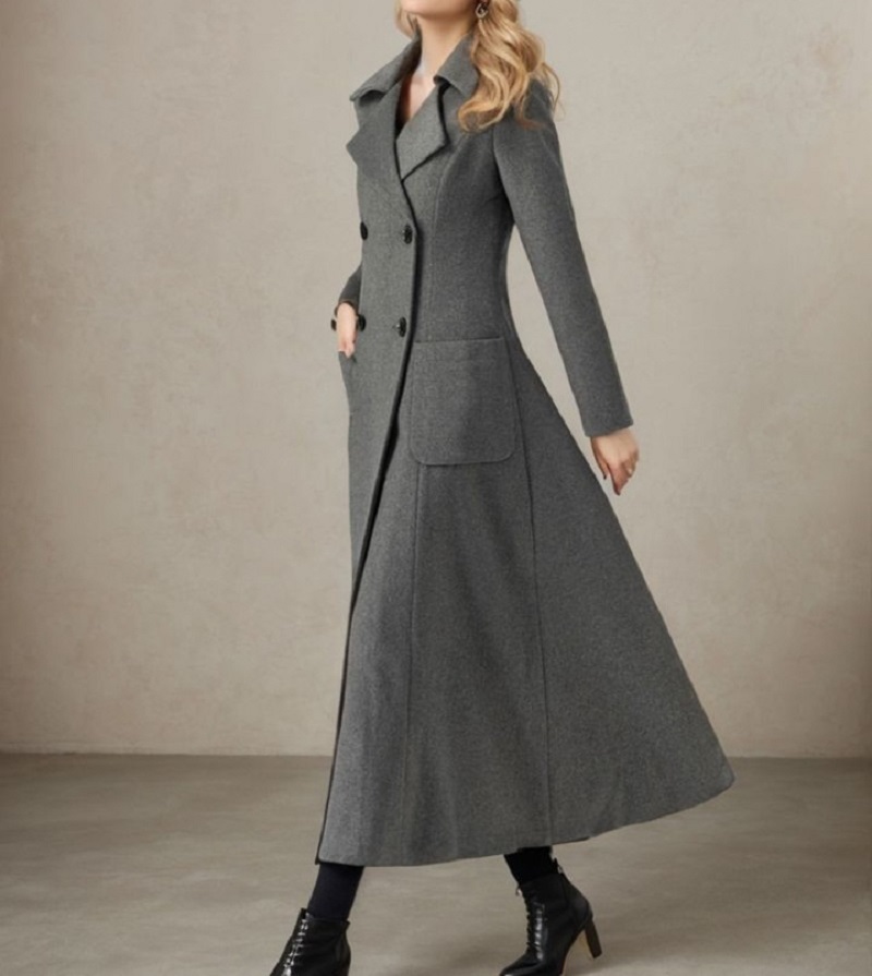 Women Gray Long Jacket Wool Do - Tailored Coat Wool avis et prix