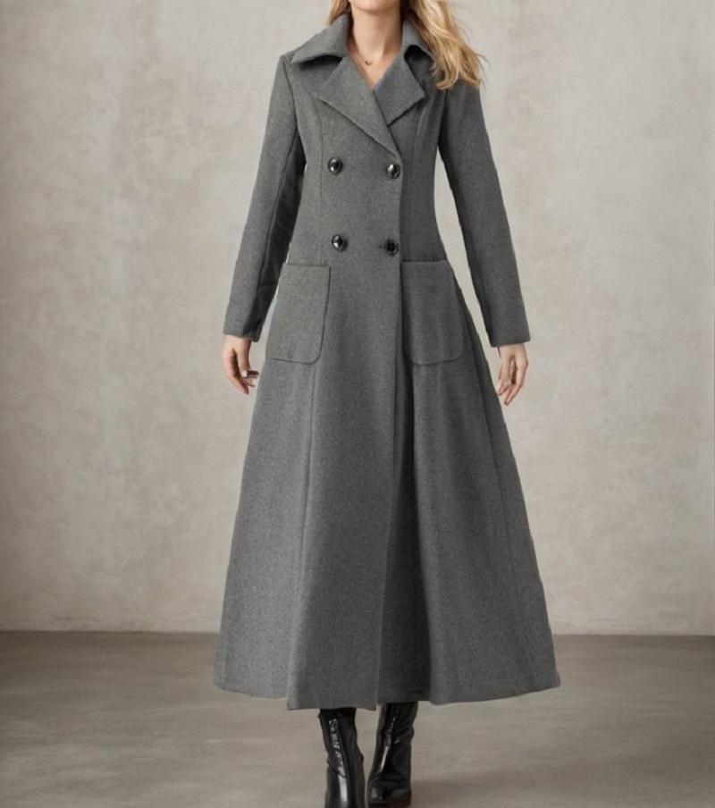 Women Gray Long Jacket Wool Do - Tailored Coat Wool avis et prix